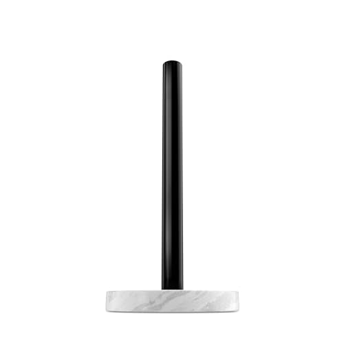 African Genuine Marble Paper Towel Holder Countertop (White Marble-black Rod / 6" Marble Base)