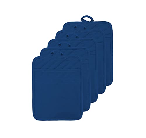 Oven Pot Holder with Pocket Cotton Heat Resistant Coaster Potholder Kitchen Hot Pad Oven Mitts for Cooking and Baking Square 7"x9" (Blue / 5 Count - Cotton)