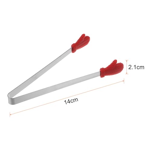 Mini Food Tongs 5.5" Gloves Shape Stainless Steel with Silicon Tips Small Cooking Tongs Kitchen Food Tongs Serving Tongs for Cooking Grilling BBQ Barbecue Kitchen (Red)