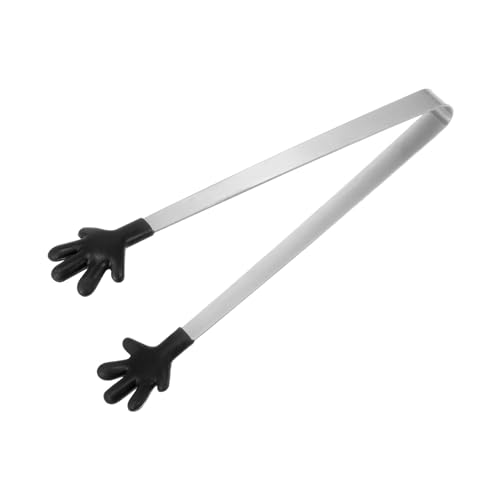 Mini Food Tongs 5.67" Hand Shape Stainless Steel with Silicon Tips Small Cooking Tongs Kitchen Food Tongs Serving Tongs for Cooking Grilling BBQ Barbecue Kitchen (Black)