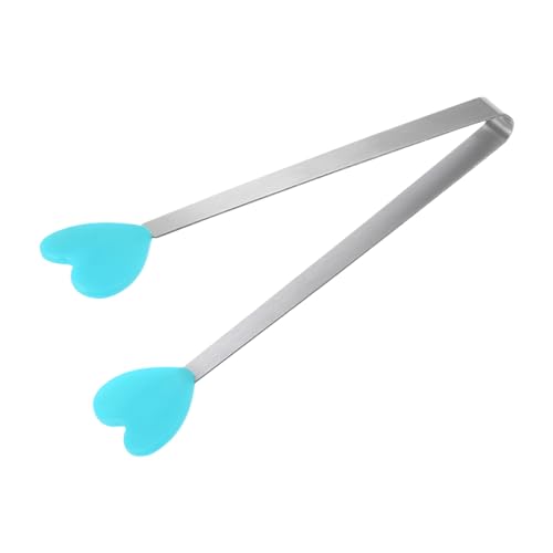 Mini Food Tongs 5.3" Heart Shape Stainless Steel with Silicon Tips Small Cooking Tongs Kitchen Food Tongs Serving Tongs for Cooking Grilling BBQ Barbecue Kitchen (LightBlue)