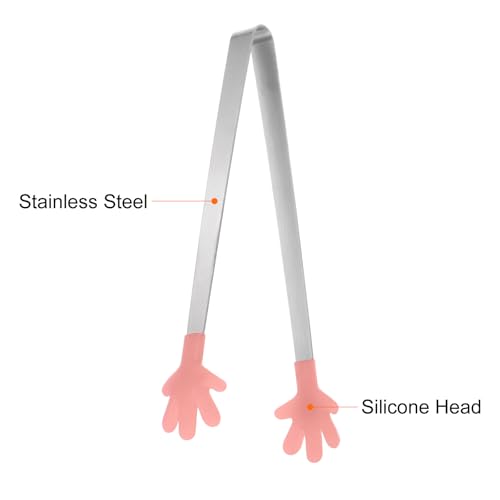 Mini Food Tongs 5.5" Pattern Shape Stainless Steel with Silicon Tips Small Cooking Tongs Kitchen Food Tongs Serving Tongs for Cooking Grilling BBQ Barbecue Kitchen (CoralPink)