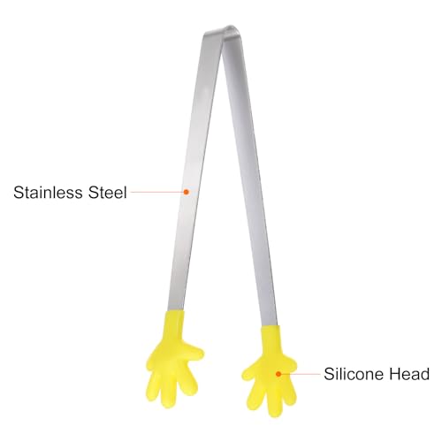 Mini Food Tongs 5.5" Pattern Shape Stainless Steel with Silicon Tips Small Cooking Tongs Kitchen Food Tongs Serving Tongs for Cooking Grilling BBQ Barbecue Kitchen (Yellow)