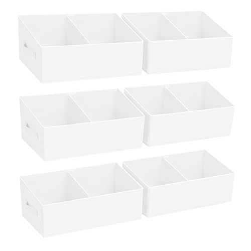 Large Closet Shelf Organizer Bins 6 Packs with Handles and Divider (White / 6 Bins 16.5"x11"x7.8")