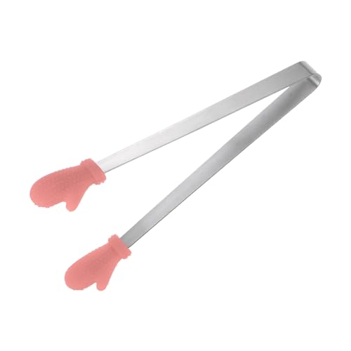 Mini Food Tongs 5.5" Gloves Shape Stainless Steel with Silicon Tips Small Cooking Tongs Kitchen Food Tongs Serving Tongs for Cooking Grilling BBQ Barbecue Kitchen (CoralPink)
