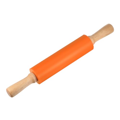 Silicone Rolling Pins for Baking 15 Inch Wooden Handle Non Stick Rolling Pin Small Roller Playdough Rolling Pins for Dough Pizza Pastry Fondant Kitchen (Orange / 38cm x 5.2cm)