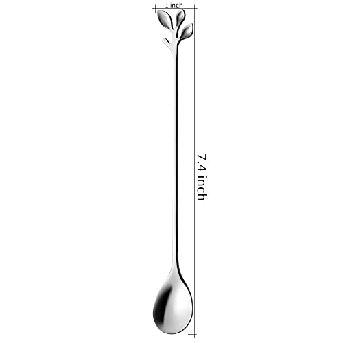 6 Piece Elegant Silver Leaf Long Handle Teaspoons (Silver)