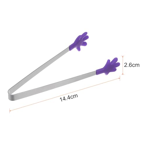 Mini Food Tongs 5.67" Hand Shape Stainless Steel with Silicon Tips Small Cooking Tongs Kitchen Food Tongs Serving Tongs for Cooking Grilling BBQ Barbecue Kitchen (Purple)