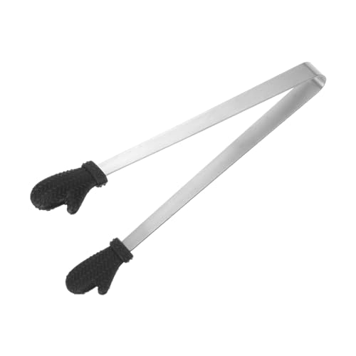Mini Food Tongs 5.5" Gloves Shape Stainless Steel with Silicon Tips Small Cooking Tongs Kitchen Food Tongs Serving Tongs for Cooking Grilling BBQ Barbecue Kitchen (Black)
