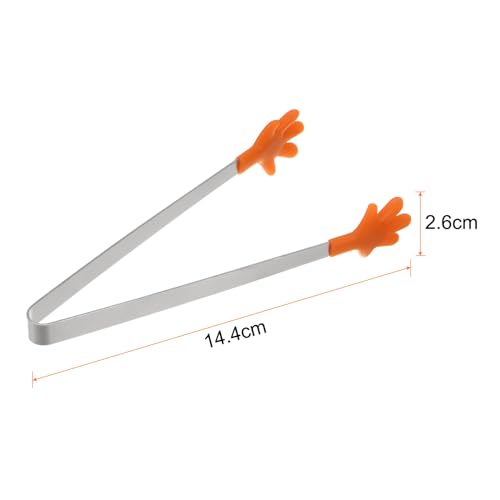 Mini Food Tongs 5.67" Hand Shape Stainless Steel with Silicon Tips Small Cooking Tongs Kitchen Food Tongs Serving Tongs for Cooking Grilling BBQ Barbecue Kitchen (Orange)