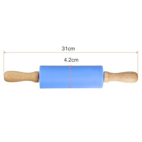 Silicone Rolling Pins for Baking 12 Inch Wooden Handle Non Stick Rolling Pin Small Roller Playdough Rolling Pins for Dough Pizza Pastry Fondant Kitchen (Blue / 31cm x 4.2cm)