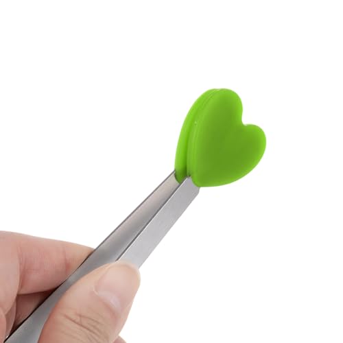 Mini Food Tongs 5.3" Heart Shape Stainless Steel with Silicon Tips Small Cooking Tongs Kitchen Food Tongs Serving Tongs for Cooking Grilling BBQ Barbecue Kitchen (Green)