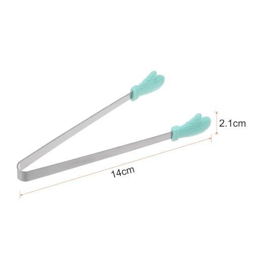 Mini Food Tongs 5.5" Gloves Shape Stainless Steel with Silicon Tips Small Cooking Tongs Kitchen Food Tongs Serving Tongs for Cooking Grilling BBQ Barbecue Kitchen (LightGreen)