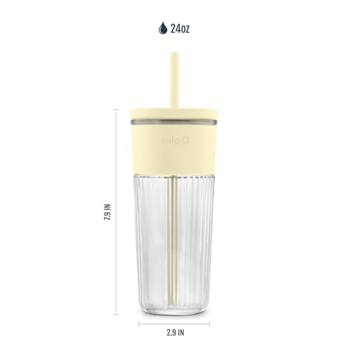 Ava 24oz Glass Tumbler with Straw and Lid for Iced Coffee (Butter Yellow / 24 Ounces)
