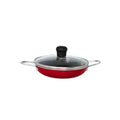 5.8 Inch Aluminum Black Ceramic Egg Pan Casserole with Glass Lid (Red)