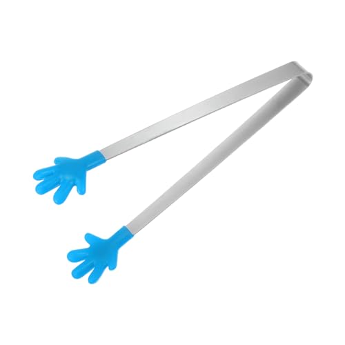 Mini Food Tongs 5.67" Hand Shape Stainless Steel with Silicon Tips Small Cooking Tongs Kitchen Food Tongs Serving Tongs for Cooking Grilling BBQ Barbecue Kitchen (Blue)