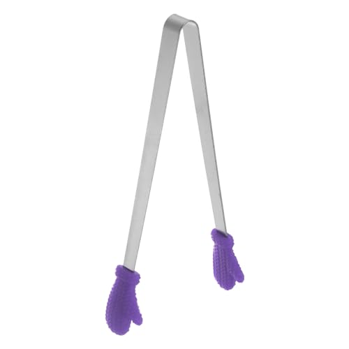 Mini Food Tongs 5.5" Gloves Shape Stainless Steel with Silicon Tips Small Cooking Tongs Kitchen Food Tongs Serving Tongs for Cooking Grilling BBQ Barbecue Kitchen (Purple)