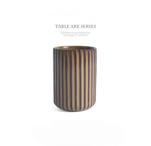 Stoneware Coffee Bar Utensil Holder Tea & Coffee Spoon & Stirrer Holder for Stir Stick Straw Teaspoon Holder Espresso Spoon Cup Small Utensil Jar Fluted Vertical Stripe (Rustic Brown)