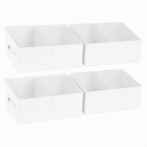Large Closet Shelf Organizer Bins 4 Packs with Handles and Divider (White / 4 Bins 16.5"x11"x7.8")