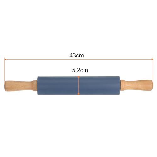 Silicone Rolling Pins for Baking 17 Inch Wooden Handle Non Stick Rolling Pin Small Roller Playdough Rolling Pins for Dough Pizza Pastry Fondant Kitchen (Drak Blue / 43cm x 5.2cm)