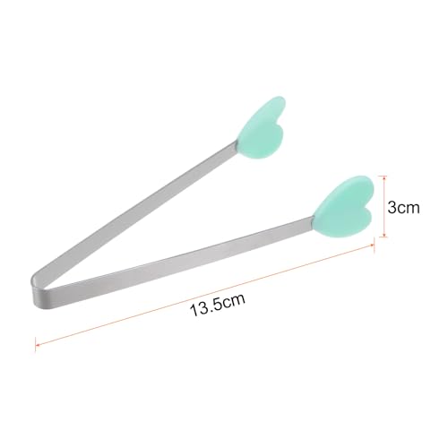 Mini Food Tongs 5.3" Heart Shape Stainless Steel with Silicon Tips Small Cooking Tongs Kitchen Food Tongs Serving Tongs for Cooking Grilling BBQ Barbecue Kitchen (LightGreen)