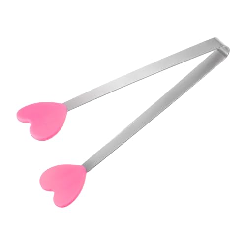 Mini Food Tongs 5.3" Heart Shape Stainless Steel with Silicon Tips Small Cooking Tongs Kitchen Food Tongs Serving Tongs for Cooking Grilling BBQ Barbecue Kitchen (RoseRed)