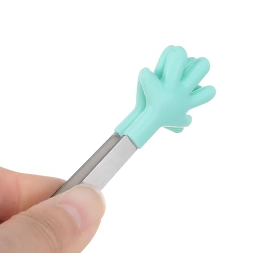 Mini Food Tongs 5.67" Hand Shape Stainless Steel with Silicon Tips Small Cooking Tongs Kitchen Food Tongs Serving Tongs for Cooking Grilling BBQ Barbecue Kitchen (LightGreen)
