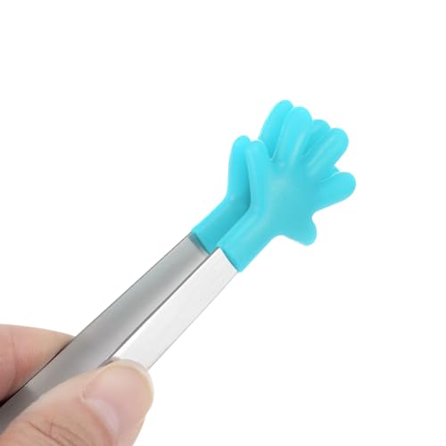 Mini Food Tongs 5.5" Pattern Shape Stainless Steel with Silicon Tips Small Cooking Tongs Kitchen Food Tongs Serving Tongs for Cooking Grilling BBQ Barbecue Kitchen (LightBlue)