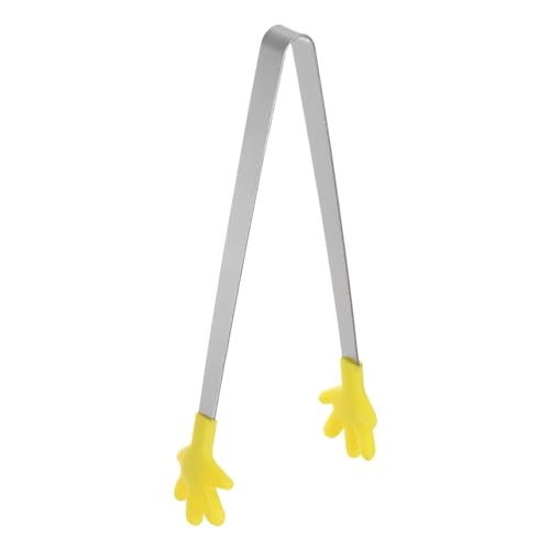 Mini Food Tongs 5.67" Hand Shape Stainless Steel with Silicon Tips Small Cooking Tongs Kitchen Food Tongs Serving Tongs for Cooking Grilling BBQ Barbecue Kitchen (Yellow)