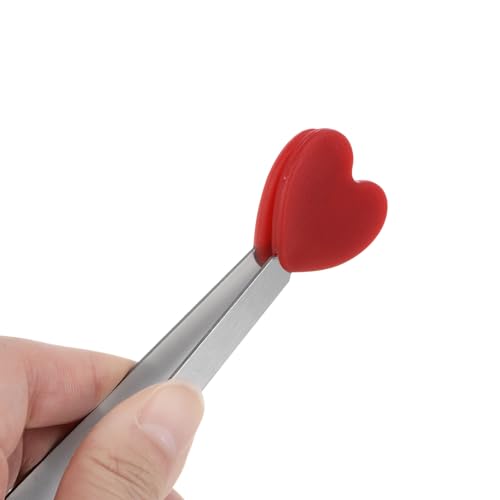 Mini Food Tongs 5.3" Heart Shape Stainless Steel with Silicon Tips Small Cooking Tongs Kitchen Food Tongs Serving Tongs for Cooking Grilling BBQ Barbecue Kitchen (Red)