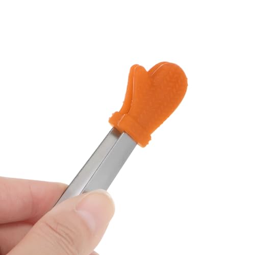 Mini Food Tongs 5.5" Gloves Shape Stainless Steel with Silicon Tips Small Cooking Tongs Kitchen Food Tongs Serving Tongs for Cooking Grilling BBQ Barbecue Kitchen (Orange)