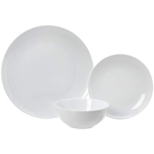 18 Piece Complete Kitchen Dinnerware Set (White Porcelain Coupe)