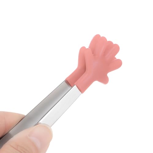 Mini Food Tongs 5.5" Pattern Shape Stainless Steel with Silicon Tips Small Cooking Tongs Kitchen Food Tongs Serving Tongs for Cooking Grilling BBQ Barbecue Kitchen (CoralPink)