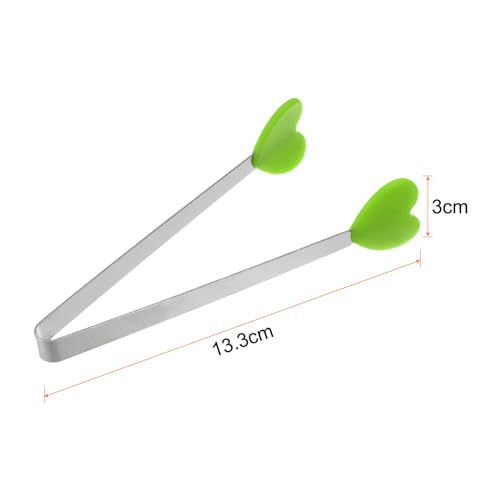 Mini Food Tongs 5.3" Heart Shape Stainless Steel with Silicon Tips Small Cooking Tongs Kitchen Food Tongs Serving Tongs for Cooking Grilling BBQ Barbecue Kitchen (Green)