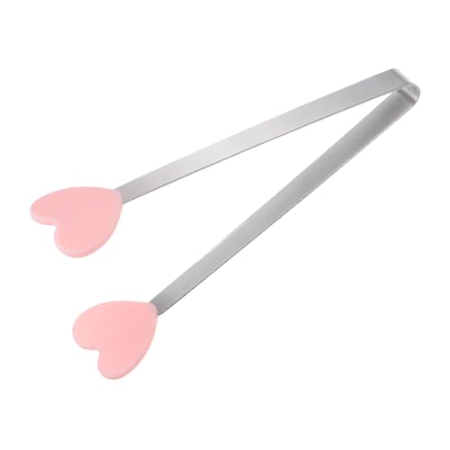 Mini Food Tongs 5.3" Heart Shape Stainless Steel with Silicon Tips Small Cooking Tongs Kitchen Food Tongs Serving Tongs for Cooking Grilling BBQ Barbecue Kitchen (Pink)