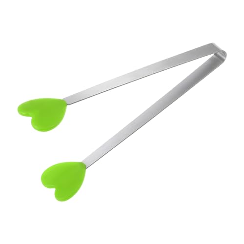 Mini Food Tongs 5.3" Heart Shape Stainless Steel with Silicon Tips Small Cooking Tongs Kitchen Food Tongs Serving Tongs for Cooking Grilling BBQ Barbecue Kitchen (Green)