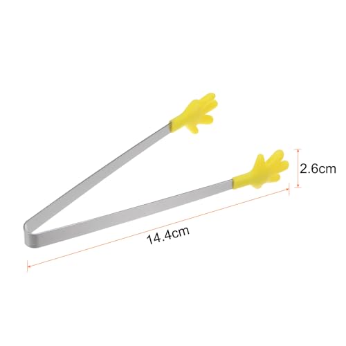 Mini Food Tongs 5.67" Hand Shape Stainless Steel with Silicon Tips Small Cooking Tongs Kitchen Food Tongs Serving Tongs for Cooking Grilling BBQ Barbecue Kitchen (Yellow)