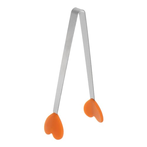 Mini Food Tongs 5.3" Heart Shape Stainless Steel with Silicon Tips Small Cooking Tongs Kitchen Food Tongs Serving Tongs for Cooking Grilling BBQ Barbecue Kitchen (Orange)