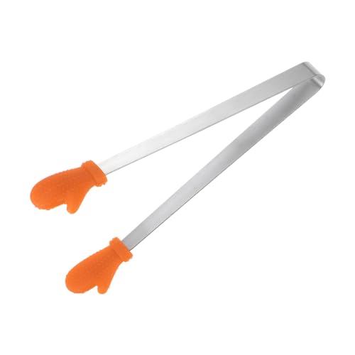 Mini Food Tongs 5.5" Gloves Shape Stainless Steel with Silicon Tips Small Cooking Tongs Kitchen Food Tongs Serving Tongs for Cooking Grilling BBQ Barbecue Kitchen (Orange)