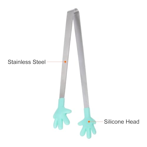 Mini Food Tongs 5.67" Hand Shape Stainless Steel with Silicon Tips Small Cooking Tongs Kitchen Food Tongs Serving Tongs for Cooking Grilling BBQ Barbecue Kitchen (LightGreen)