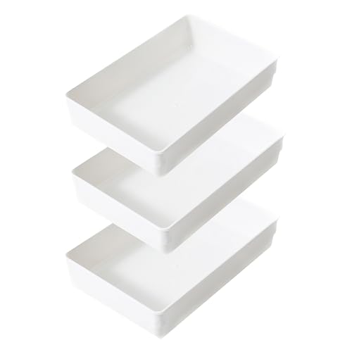 3 Pack White Plastic Drawer Organizer Tray Cutlery Utensil Makeups Drawer Organizers 9" X 6" (3 Pack 9"x6" White Plastic)