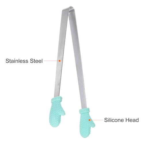 Mini Food Tongs 5.5" Gloves Shape Stainless Steel with Silicon Tips Small Cooking Tongs Kitchen Food Tongs Serving Tongs for Cooking Grilling BBQ Barbecue Kitchen (LightGreen)