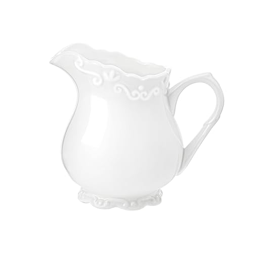 Vintage Pure White Ceramic Creamer with Handle (White)