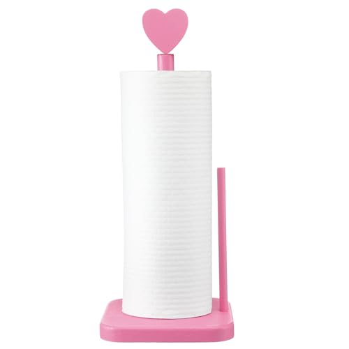 Valentines Day Pink Heart Paper Towel Holder Cute Heart Wooden Paper Towel Holder Pink Bathroom Countertop Accessories Kitchen Roll Stand Organizer Standing Apartment Decor Housewarming Gift (Heart)