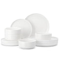 12 Pcs Porcelain Plates and Bowls Sets (Ivory White / 12 Pcs (Service for 4))