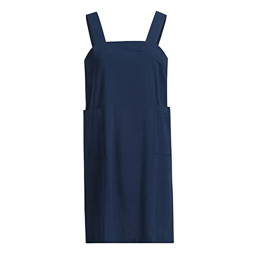 Pinafore Cross Back Apron for Women with Pockets (X-Large / Blue)