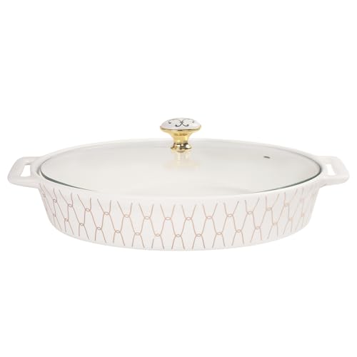 12" x 8" Ceramic Oval Casserole Dish with Glass Lid (White / 14.2 Inch(1.7 qt))