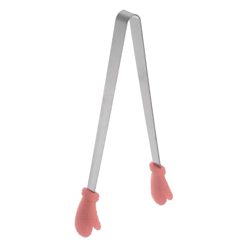 Mini Food Tongs 5.5" Gloves Shape Stainless Steel with Silicon Tips Small Cooking Tongs Kitchen Food Tongs Serving Tongs for Cooking Grilling BBQ Barbecue Kitchen (CoralPink)