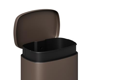 13 gal (50 L) and 2.6 gal (10 L) Metal Trash Can Combo Set, Rustproof Garbage Can with Lid, Step-on Trash Bin with Inner Bucket, Rear Handle, Brown (Brown / 13.2 + 2.6 gal Combo Set)