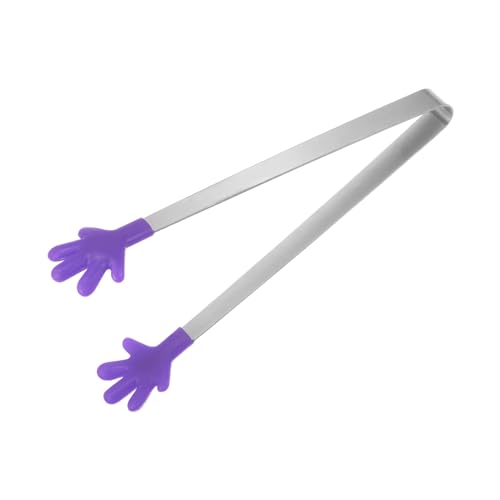 Mini Food Tongs 5.67" Hand Shape Stainless Steel with Silicon Tips Small Cooking Tongs Kitchen Food Tongs Serving Tongs for Cooking Grilling BBQ Barbecue Kitchen (Purple)